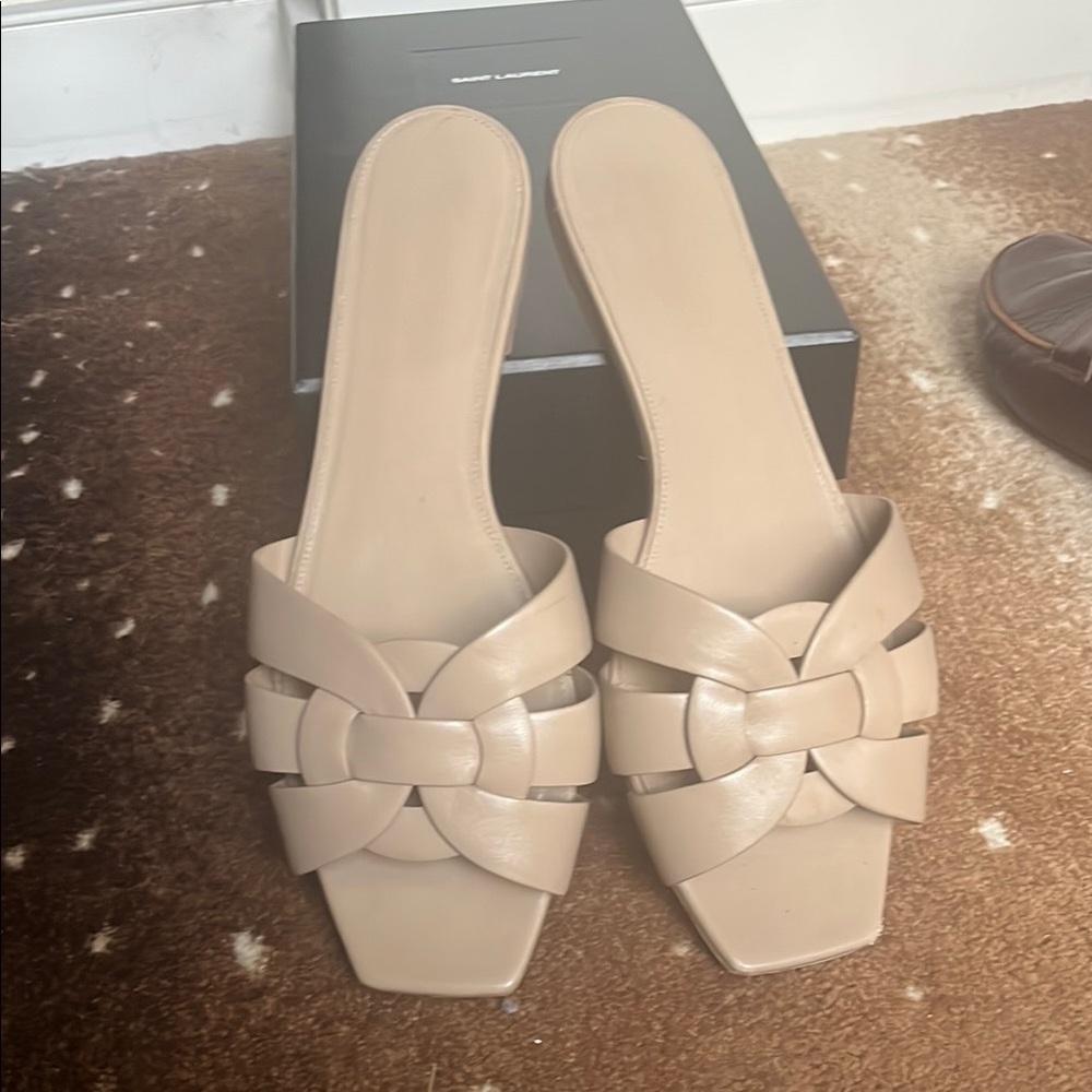 Saint Laurent Tan Sandals with Woven Design